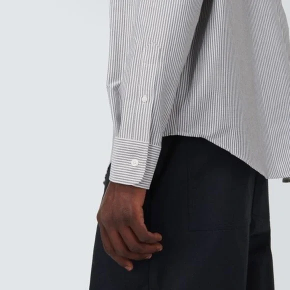 Ami Paris Men's Gray Ami De Coeur Striped Cotton Shirt